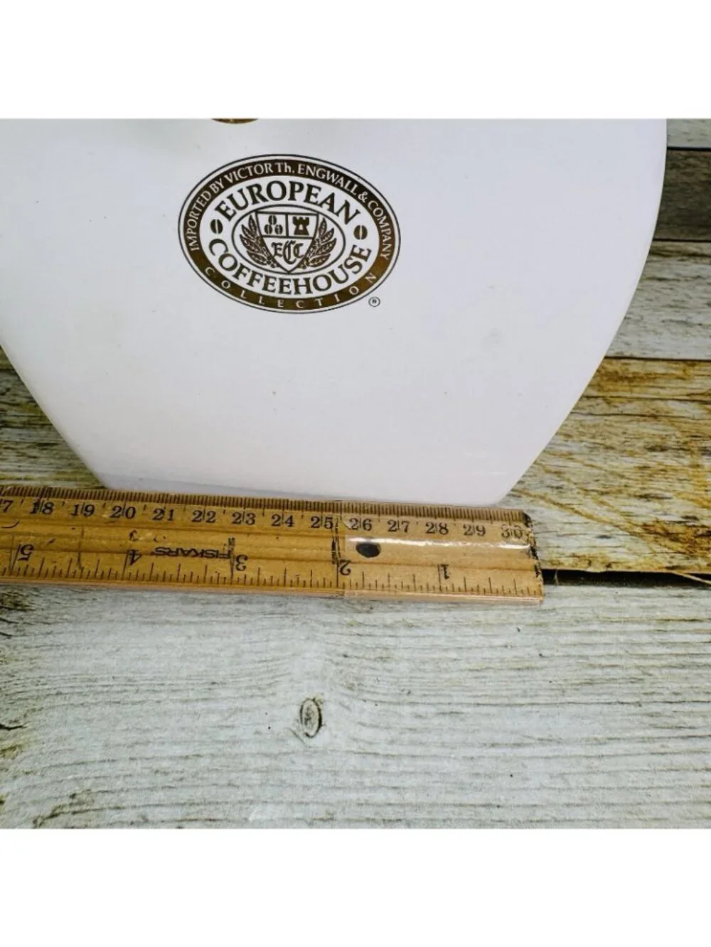 Vintage EUROPEAN COFFEEHOUSE White Gold Letters Ceramic Airtight 8.5
